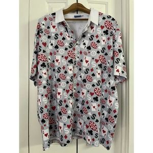 Vtg Hreski Vegas Playing Cards Poker Polyester Spandex Golf POLO SHIRT XXL 2XL